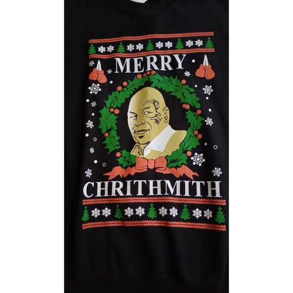 MIKE TYSON Merry Chrithmith SWEATSHIRT Mens M Christmas Holiday Ugly Funny Party - Picture 2 of 5